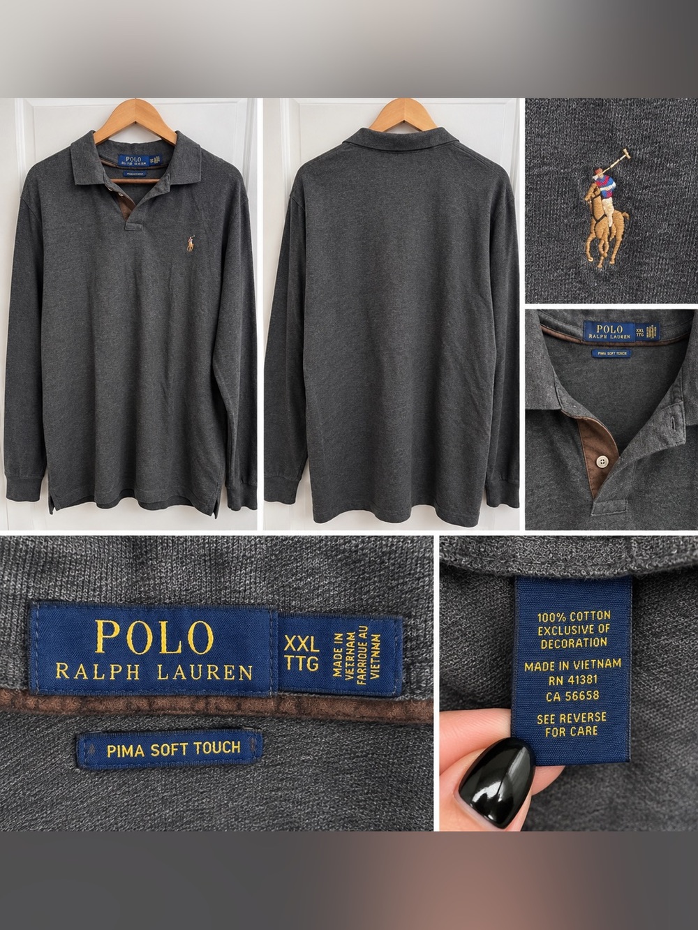 Polo Ralph Lauren Pima Soft Touch Long Sleeve Polo Shirt Gray XXL